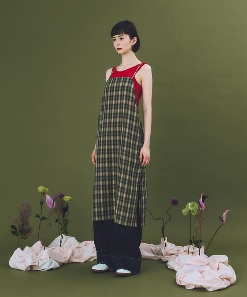 THE GOODLAND MARKET（ザグッドランドマーケット）の「cwtch　CHECK CAMI APRON（ワンピース・レディース・グリーン/グレー・FREE）」の7枚目の写真