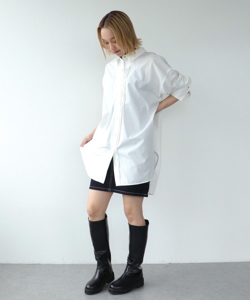 Three Four Time(スリーフォータイム)の「ピンタックビッグシャツ(シャツ/ブラウス・レディース・ホワイト/ネイビー・FREE)」の6枚目の写真