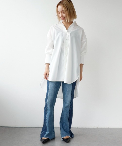 Three Four Time(スリーフォータイム)の「ピンタックビッグシャツ(シャツ/ブラウス・レディース・ホワイト/ネイビー・FREE)」の14枚目の写真