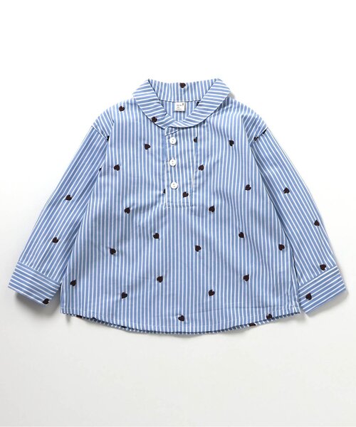 apres les cours(アプレレクール)の「【リンク】ハート刺繍ストライプシャツ(シャツ/ブラウス・キッズ・サックスブルー・120/110/100/90/80/130)」の2枚目の写真