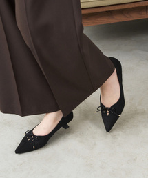 Linea Annes リネアアンネス レディース編み込みレースアップパンプス黒 Linea Annes リネアアンネス レディース編み込みレースアップ