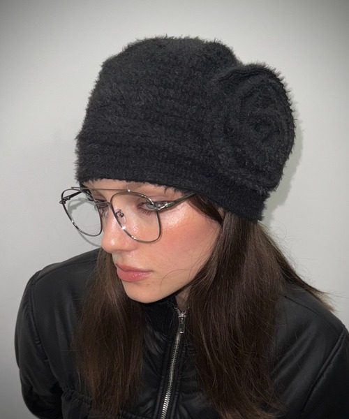 SHAGGIE（シャギー）の「バラ付きニット帽（ニットキャップ/ビーニー・レディース・ブラック/グレー・FREE）」の2枚目の写真