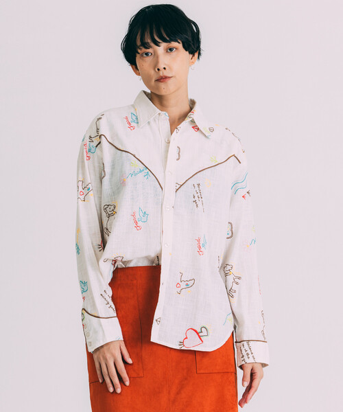 Freeda ブラウス セール】Freada/フリーダ モチーフ刺繍 柄シャツ（シャツ/ブラウス