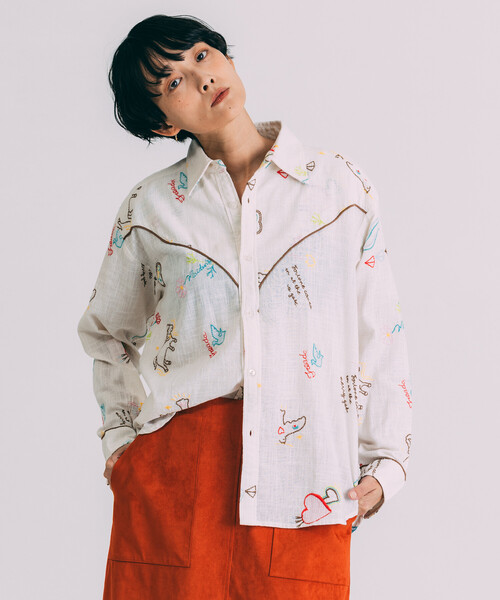 セール】Freada/フリーダ モチーフ刺繍 柄シャツ（シャツ/ブラウス