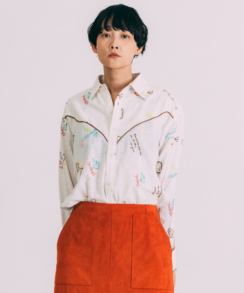 セール】Freada/フリーダ モチーフ刺繍 柄シャツ（シャツ/ブラウス