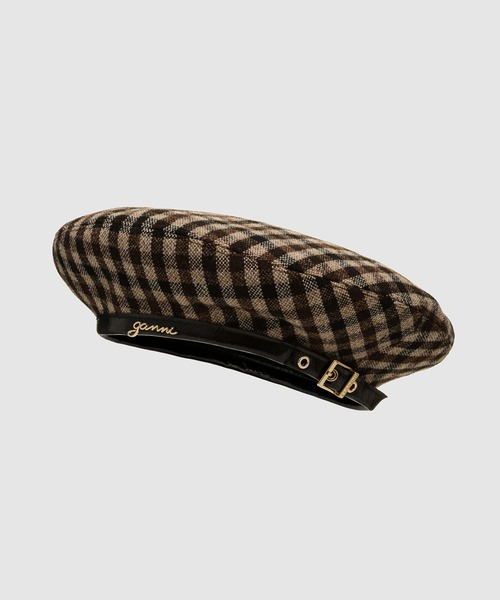 Checked Wool Mix Beret（ハンチング/ベレー帽）｜GANNI（ガニー）の
