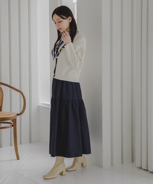 Petitjo（プッチージョ）の「小さいサイズ　綿100％クルーニットカーディガン　低身長さん・小柄女性（カーディガン/ボレロ・レディース・ホワイト×ネイビー/グレー・PL/PSS/PM/PS）」の8枚目の写真