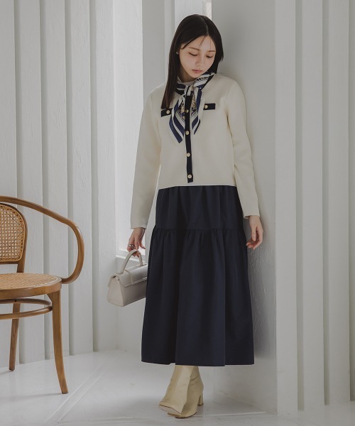 Petitjo（プッチージョ）の「小さいサイズ　綿100％クルーニットカーディガン　低身長さん・小柄女性（カーディガン/ボレロ・レディース・ホワイト×ネイビー/グレー・PL/PSS/PM/PS）」の9枚目の写真