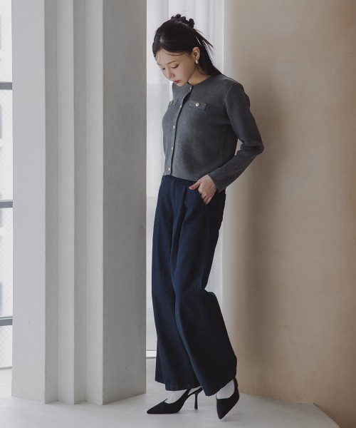 Petitjo（プッチージョ）の「小さいサイズ　綿100％クルーニットカーディガン　低身長さん・小柄女性（カーディガン/ボレロ・レディース・ホワイト×ネイビー/グレー・PL/PSS/PM/PS）」の15枚目の写真