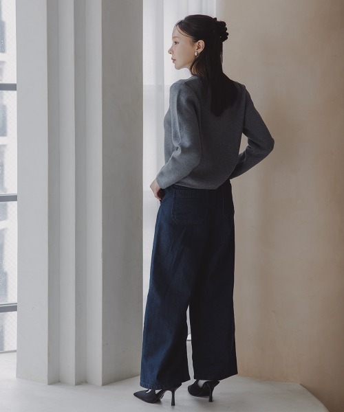 Petitjo（プッチージョ）の「小さいサイズ　綿100％クルーニットカーディガン　低身長さん・小柄女性（カーディガン/ボレロ・レディース・ホワイト×ネイビー/グレー・PL/PSS/PM/PS）」の16枚目の写真