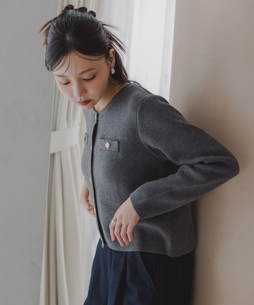 Petitjo（プッチージョ）の「小さいサイズ　綿100％クルーニットカーディガン　低身長さん・小柄女性（カーディガン/ボレロ・レディース・ホワイト×ネイビー/グレー・PL/PSS/PM/PS）」の18枚目の写真