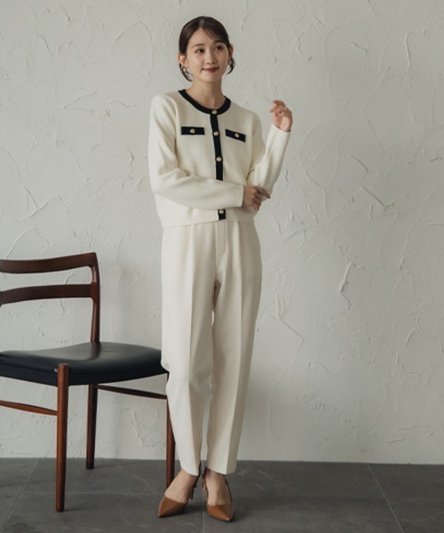 Petitjo（プッチージョ）の「小さいサイズ　綿100％クルーニットカーディガン　低身長さん・小柄女性（カーディガン/ボレロ・レディース・ホワイト×ネイビー/グレー・PL/PSS/PM/PS）」の20枚目の写真