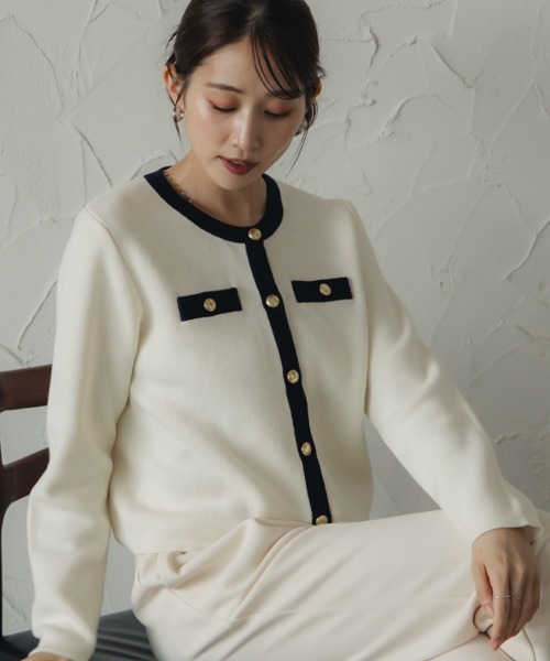 Petitjo（プッチージョ）の「小さいサイズ　綿100％クルーニットカーディガン　低身長さん・小柄女性（カーディガン/ボレロ・レディース・ホワイト×ネイビー/グレー・PL/PSS/PM/PS）」の22枚目の写真