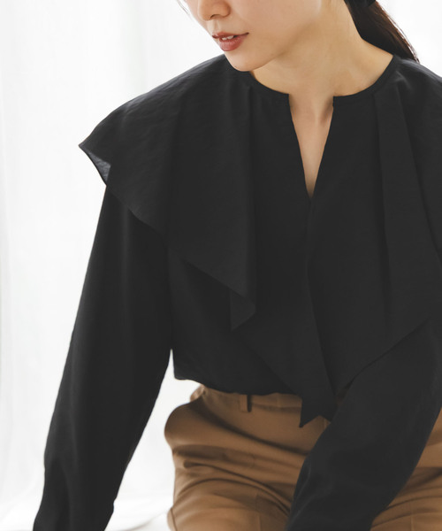 Noble(ノーブル)の「《追加》ブライトシアーフリルブラウス(シャツ/ブラウス・レディース・ホワイト/ブラック/ライトグリーン・FREE)」の3枚目の写真