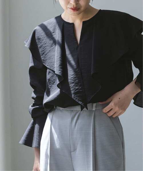 Noble(ノーブル)の「《追加》ブライトシアーフリルブラウス(シャツ/ブラウス・レディース・ホワイト/ブラック/ライトグリーン・FREE)」の4枚目の写真