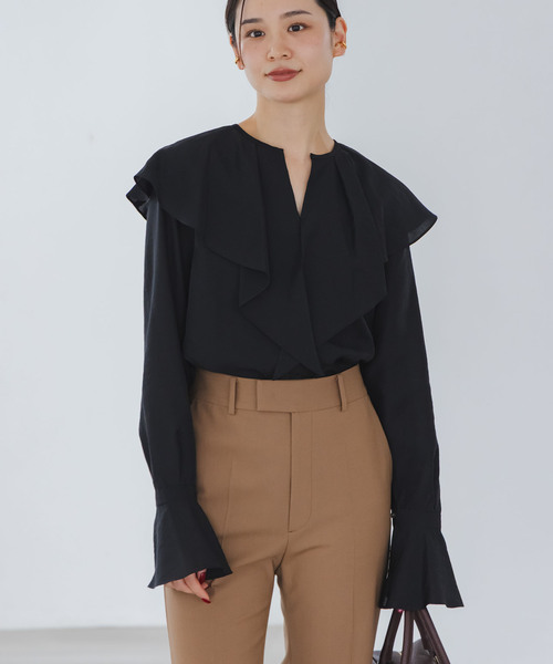 Noble(ノーブル)の「《追加》ブライトシアーフリルブラウス(シャツ/ブラウス・レディース・ホワイト/ブラック/ライトグリーン・FREE)」の8枚目の写真