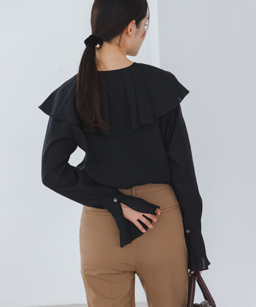 Noble(ノーブル)の「《追加》ブライトシアーフリルブラウス(シャツ/ブラウス・レディース・ホワイト/ブラック/ライトグリーン・FREE)」の10枚目の写真