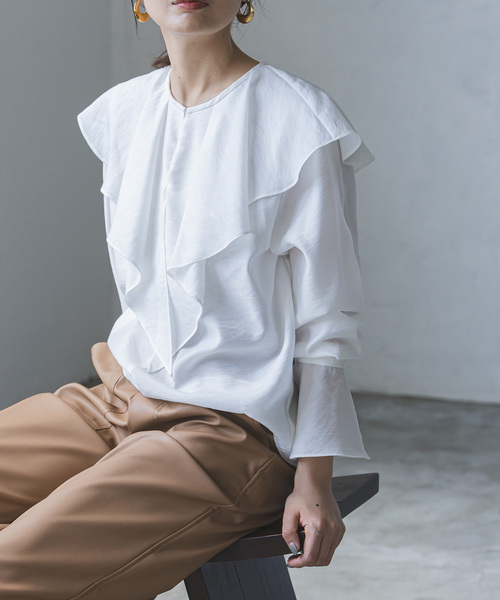 Noble(ノーブル)の「《追加》ブライトシアーフリルブラウス(シャツ/ブラウス・レディース・ホワイト/ブラック/ライトグリーン・FREE)」の17枚目の写真