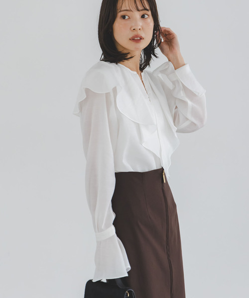 Noble(ノーブル)の「《追加》ブライトシアーフリルブラウス(シャツ/ブラウス・レディース・ホワイト/ブラック/ライトグリーン・FREE)」の22枚目の写真