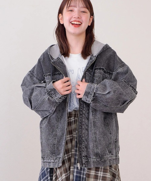 mililopiulu ケミカルデニム裏毛フーディーパーカー mililopiulu/ミリロピュール ケミカルデニム裏毛フーディーパーカー