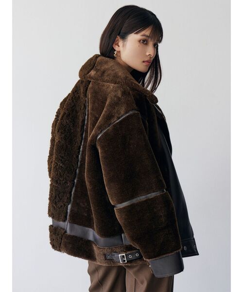 MURUAファーコート フェイクファーラインジャガードコート[品番：MKSW0060529