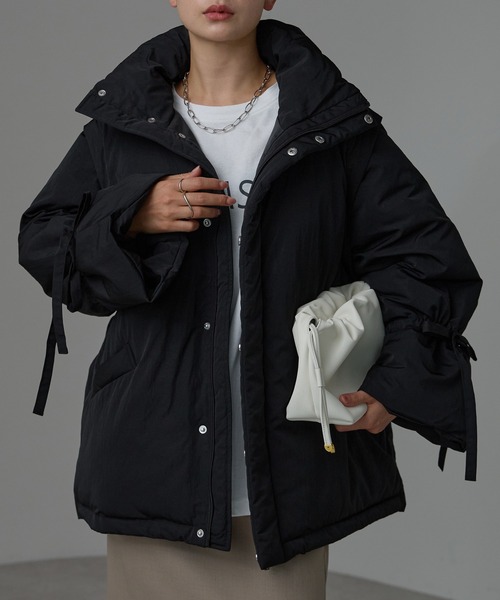 セール】中わた袖リボン2wayジャケット（ダウンジャケット/コート）｜r