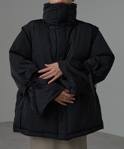 中わた袖リボン2wayジャケット（ダウンジャケット/コート）｜r