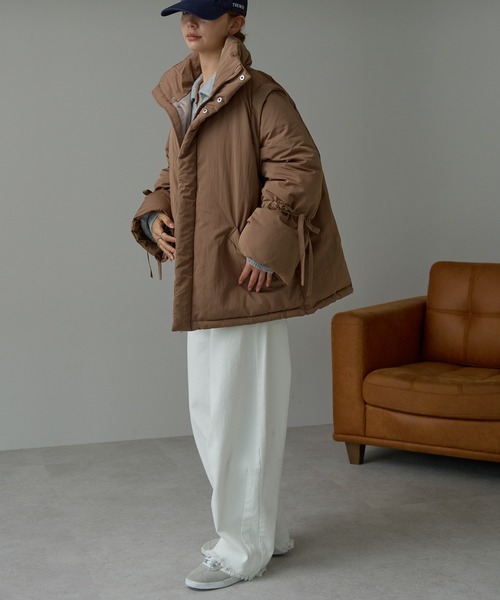 セール】中わた袖リボン2wayジャケット（ダウンジャケット/コート）｜r