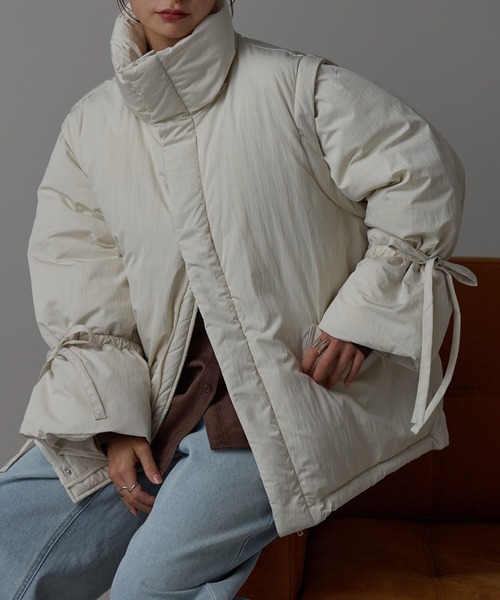 おまめ：2wayリボンダウン me+em select ダウンコート ダウンジャケット 「 選べる3色展開 ／ 裾