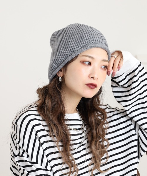 Sense of Grace（センスオブグレース）の「火山岩糸混　ニット帽（ニットキャップ/ビーニー・レディース・グレー/ターコイズブルー/ブラック/ベージュ/ピンク・FREE）」の9枚目の写真