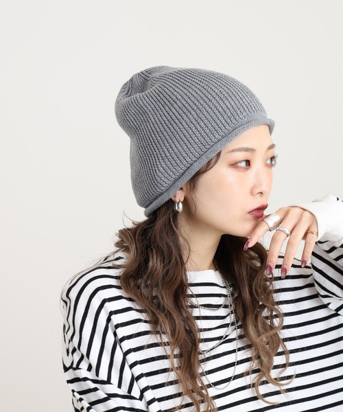 Sense of Grace（センスオブグレース）の「火山岩糸混　ニット帽（ニットキャップ/ビーニー・レディース・グレー/ターコイズブルー/ブラック/ベージュ/ピンク・FREE）」の10枚目の写真