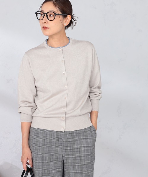 GALLORIA（ギャローリア）の「マシンウォッシャブル　配色クルーカーディガン（カーディガン/ボレロ・レディース・ライトグレー/ピンク/ブラック・M/L/LL/S）」の2枚目の写真