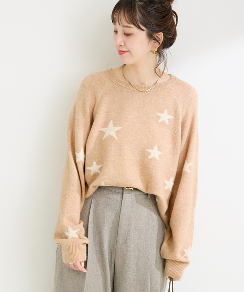 【castlebajac】MR.BEAR/STARニットセーター/ベージュ/L セール】【WEB＋一部店舗限定】スタージャガードラグランプルオーバー2