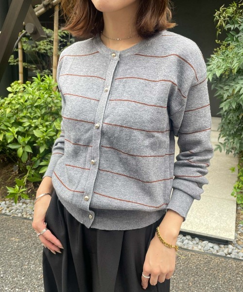Ampirula（アンピルーラ）の「ニット 長袖 トップス ニットカーディガン 秋冬 秋 ボーダー レディース 前開き（カーディガン/ボレロ・レディース・ブラウン/ネイビー/グレー・FREE）」の6枚目の写真