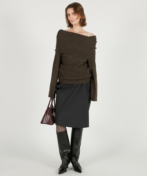 PRANK PROJECT（プランクプロジェクト）の「オフショルニット / Off-Shoulder Knit（ニット/セーター・レディース・アイボリー/ブラウン/チャコールグレー・FREE）」の21枚目の写真