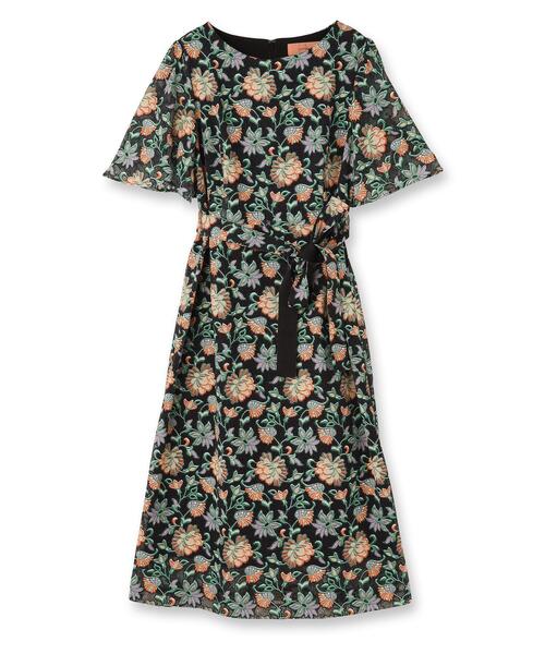 Sunauna（スーナウーナ）の「【オパール加工レース／リボン付き】フィット＆フレアワンピース（ワンピース・レディース・グリーン系その他2/ブラック系・40/38/36）」の12枚目の写真
