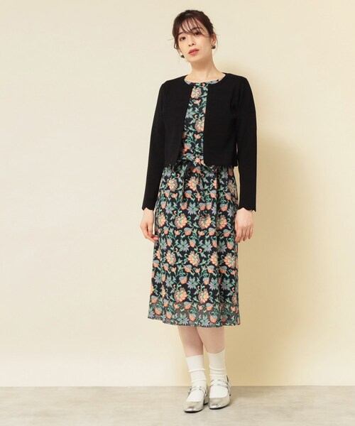 Sunauna（スーナウーナ）の「【オパール加工レース／リボン付き】フィット＆フレアワンピース（ワンピース・レディース・グリーン系その他2/ブラック系・40/38/36）」の15枚目の写真