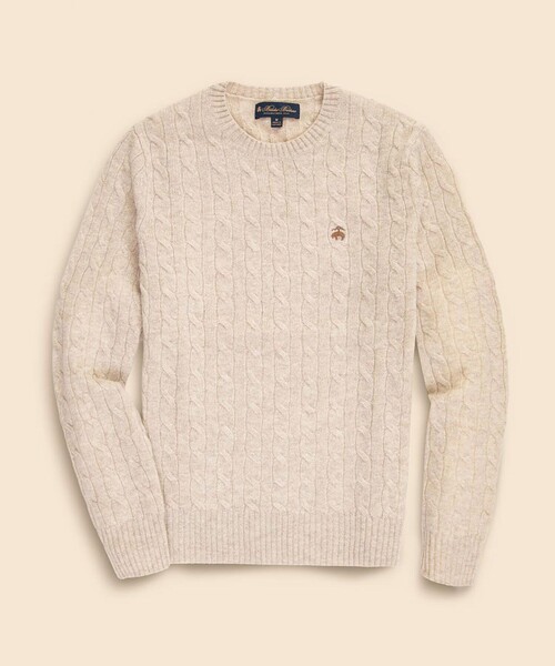 BROOKS BROTHERS（ブルックスブラザーズ）の「ラムズウール　GFロゴ　ケーブル　クルーネックセーター（ニット/セーター・メンズ・マスタード/グレー/ダークグリーン/ブルー/レッド/ベージュ・SMALL/LARGE/MEDIUM/X-LARGE）」の2枚目の写真