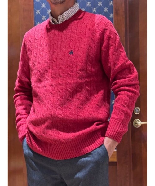 BROOKS BROTHERS（ブルックスブラザーズ）の「ラムズウール　GFロゴ　ケーブル　クルーネックセーター（ニット/セーター・メンズ・マスタード/グレー/ダークグリーン/ブルー/レッド/ベージュ・SMALL/LARGE/MEDIUM/X-LARGE）」の6枚目の写真