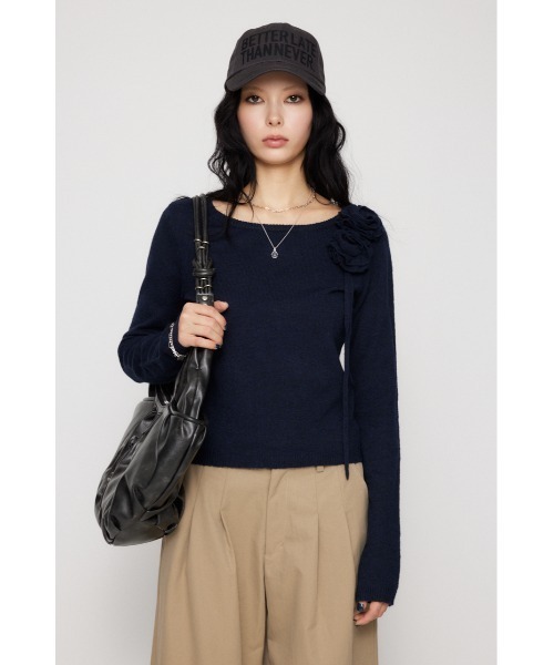 LAGUA GEM(ラグアジェム)の「FLOWER MOTIF ニット(ニット/セーター・レディース・チャコールグレー/バーガンディー/ネイビー・FREE)」の9枚目の写真