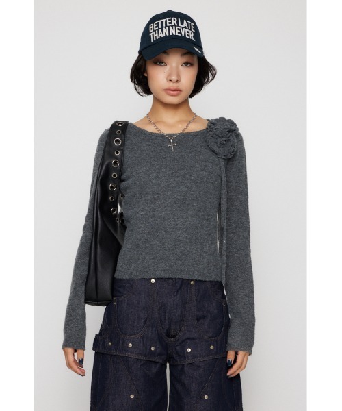 LAGUA GEM(ラグアジェム)の「FLOWER MOTIF ニット(ニット/セーター・レディース・チャコールグレー/バーガンディー/ネイビー・FREE)」の11枚目の写真