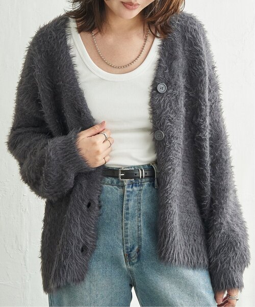 VENCEEXCHANGE（ヴァンスエクスチェンジ）の「3.5Gシャギーカーディガン（カーディガン/ボレロ・レディース・チャコール/ライトグレー/オフホワイト・FREE）」の7枚目の写真