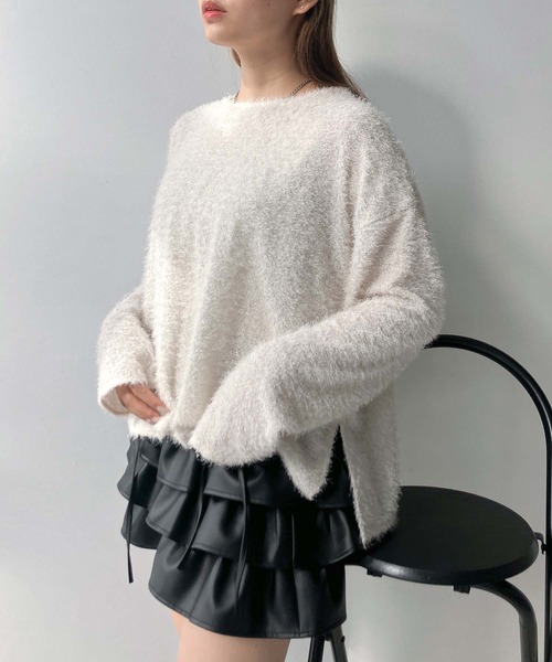 AS KNOW AS plus(アズノゥアズプラス)の「♪ラメシャギー クルーネックプルオーバー(Tシャツ/カットソー・レディース・オフホワイト/チャコールグレー/ブラック・FREE)」の2枚目の写真