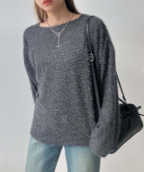 AS KNOW AS plus(アズノゥアズプラス)の「♪ラメシャギー クルーネックプルオーバー(Tシャツ/カットソー・レディース・オフホワイト/チャコールグレー/ブラック・FREE)」の3枚目の写真