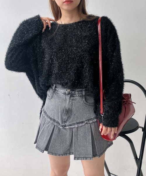 AS KNOW AS plus(アズノゥアズプラス)の「♪ラメシャギー クルーネックプルオーバー(Tシャツ/カットソー・レディース・オフホワイト/チャコールグレー/ブラック・FREE)」の1枚目の写真