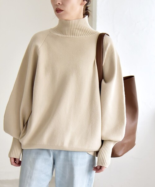 quaranciel:〈洗濯機可能〉タートルネック ラグラン ロングリブ ニット