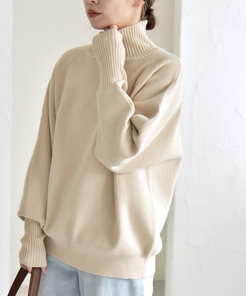 quaranciel:〈洗濯機可能〉タートルネック ラグラン ロングリブ ニット