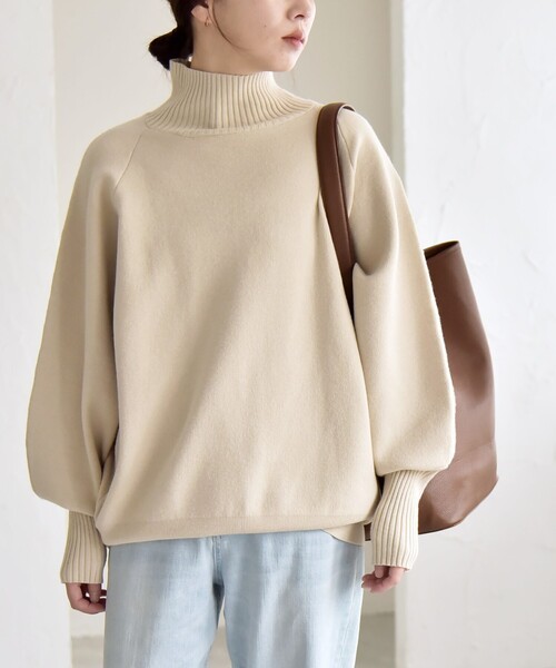 quaranciel:〈洗濯機可能〉タートルネック ラグラン ロングリブ ニット
