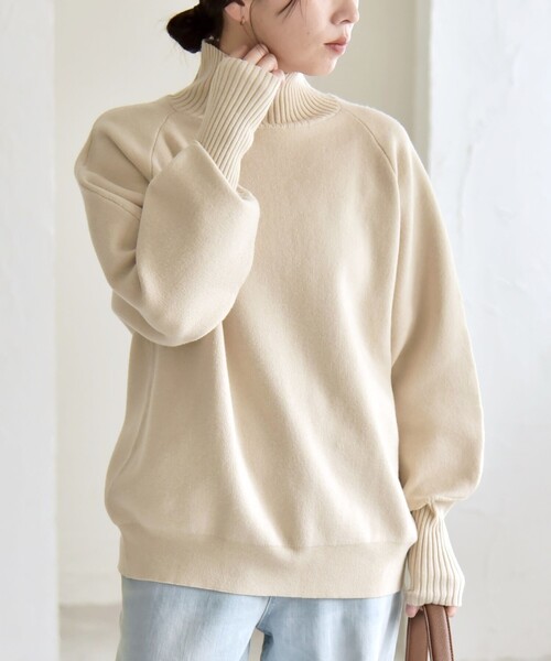 quaranciel:〈洗濯機可能〉タートルネック ラグラン ロングリブ ニット