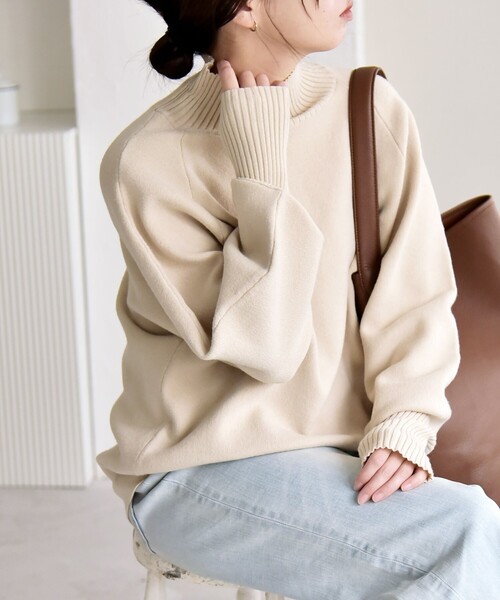 quaranciel:〈洗濯機可能〉タートルネック ラグラン ロングリブ ニット